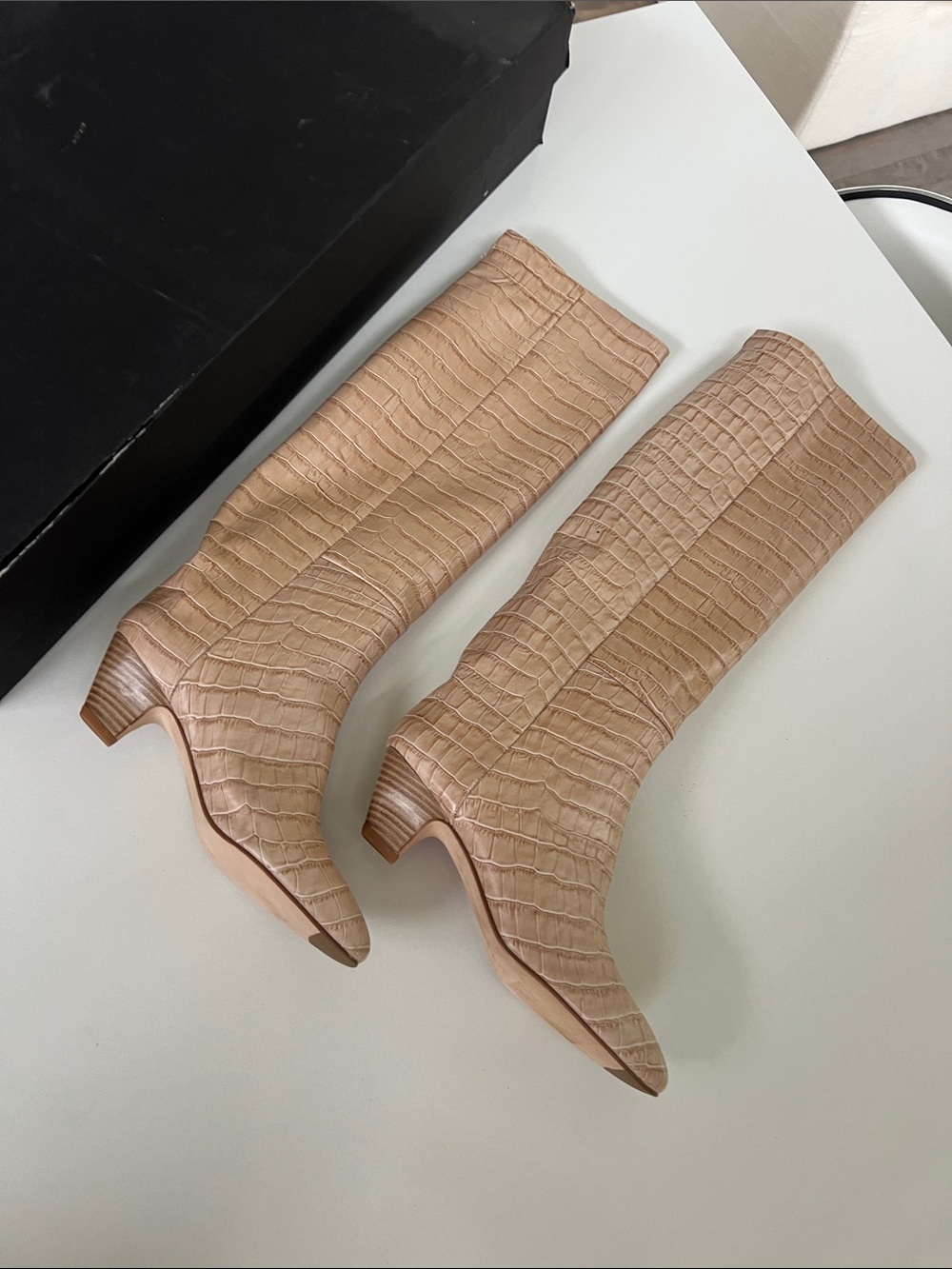 MIISTA katerina tan croc beige knee high long boots US 6.5